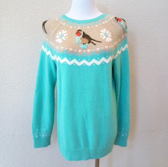 🤎 Talbots teal cute bird wool blend sweater - Picture 2 of 8